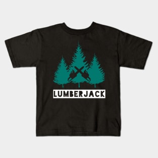 Lumberjack Pine Trees and Crossed Chainsaws Kids T-Shirt